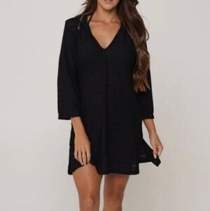 J. Valdi Black Maui Hoodie Pullover Tunic Swim Beach Cover-Up Small